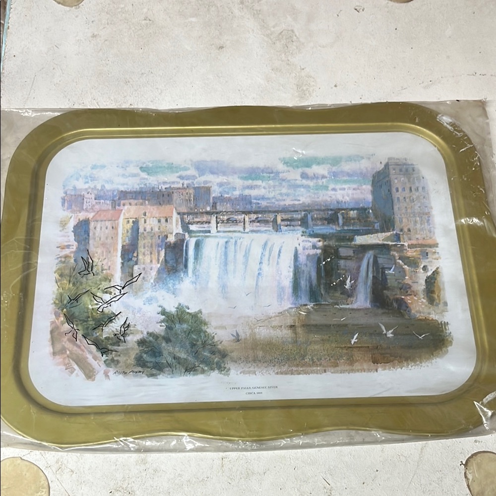 Vintage Upper Falls Genesee River Brass Serving Tray